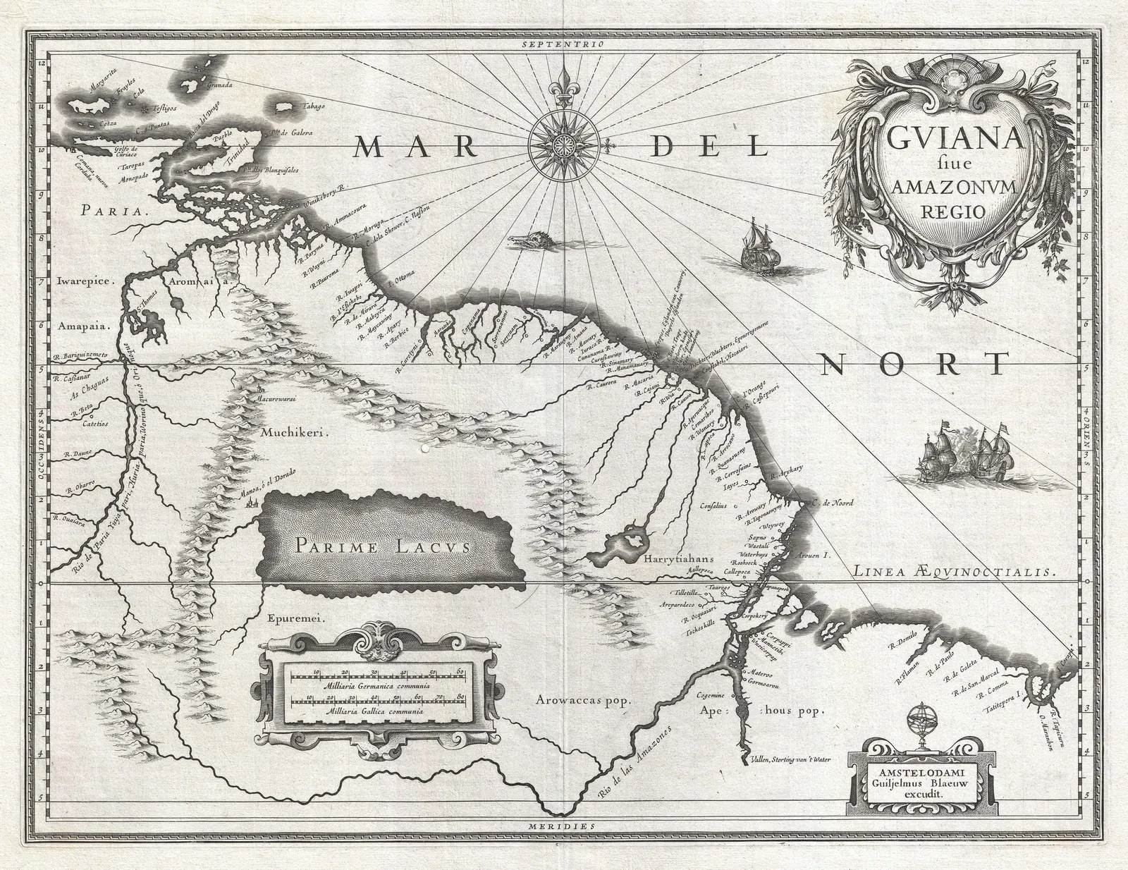 Historical map showing the mythical Lake Parime and El Dorado