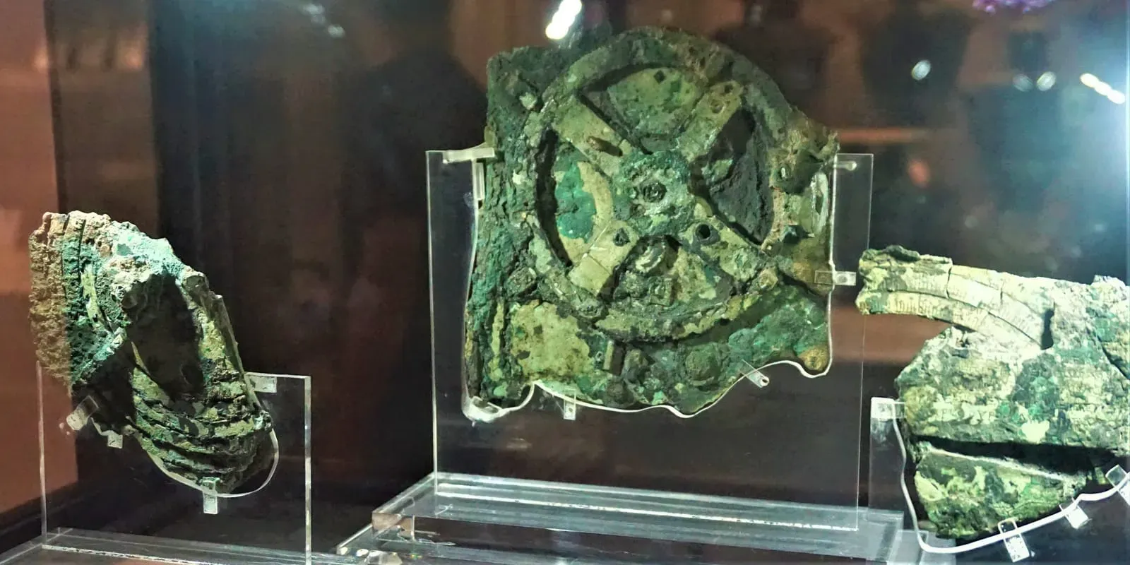 The Antikythera mechanism on display at the National Archaeological Museum, Athens