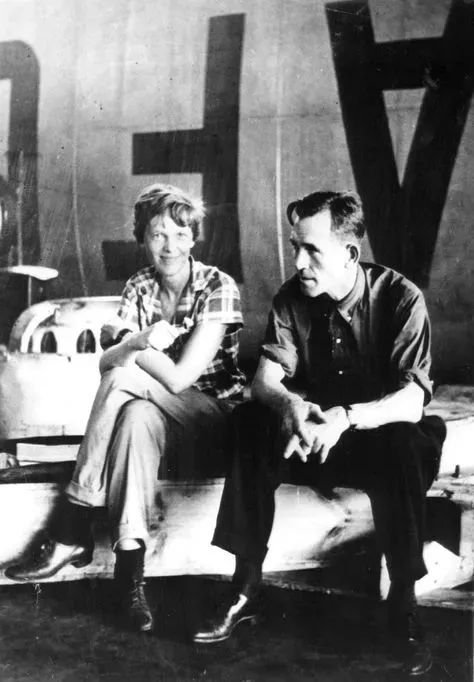 Earhart and Noonan after landing in Bandoeng, June 1937