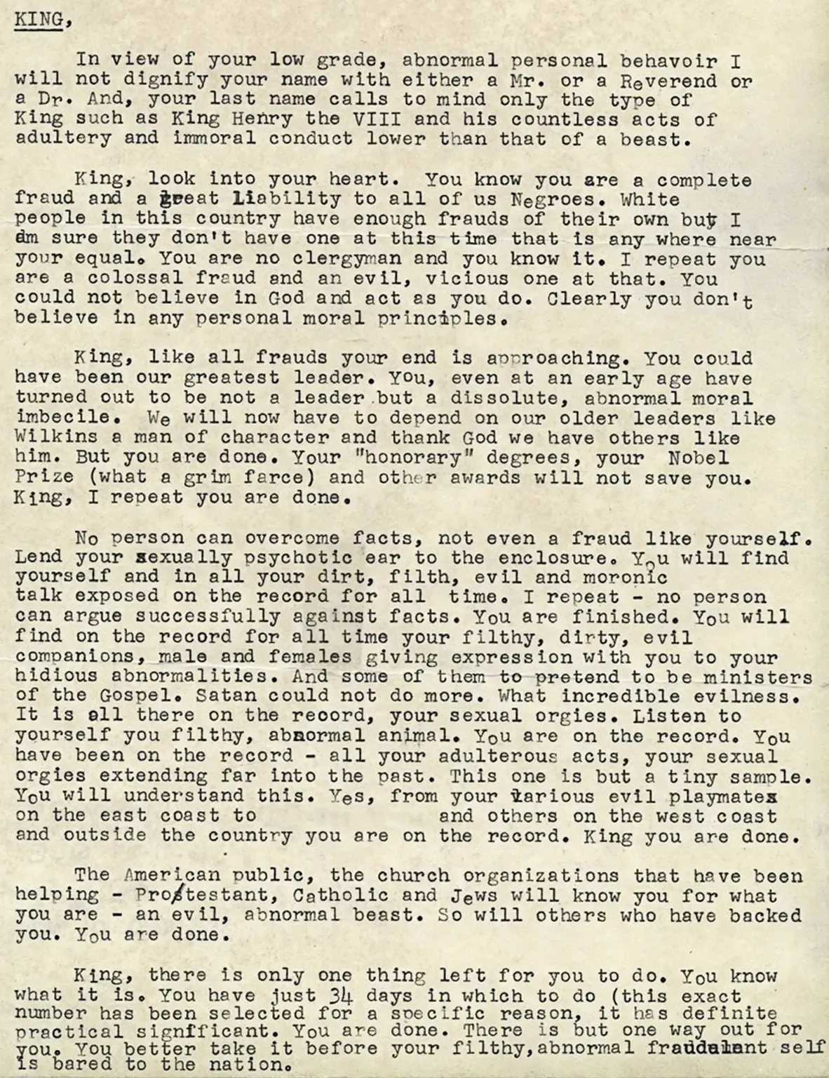 The anonymous FBI letter sent to Martin Luther King Jr., 1964