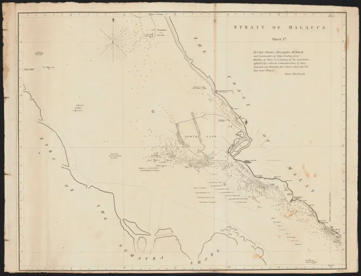 1806 nautical chart of the Strait of Malacca