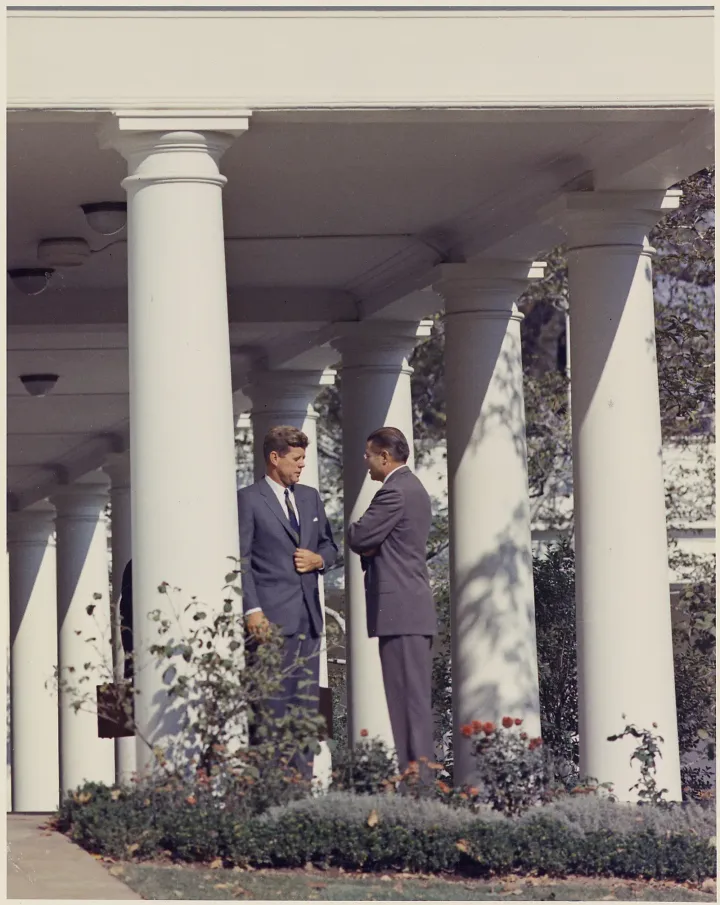 President Kennedy conferring with Secretary of Defense McNamara