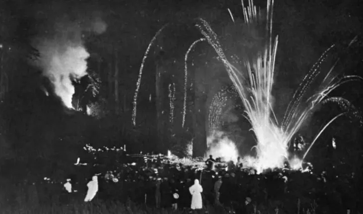 The Cremation of Care ceremony at Bohemian Grove, 1907