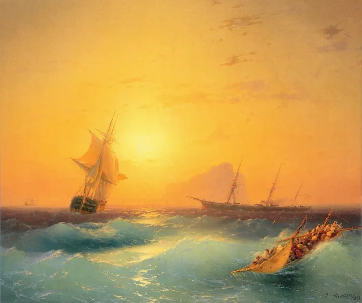 Ships near Gibraltar, by Aivazovsky, 1873