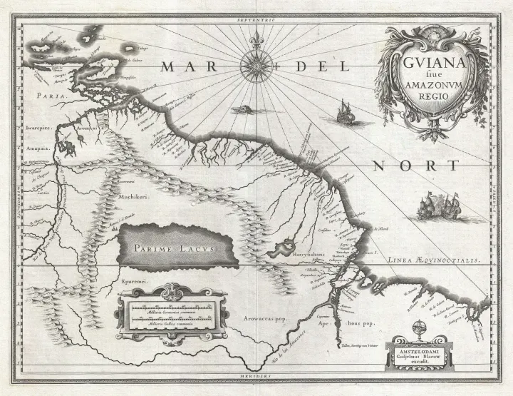 Historical map showing the mythical Lake Parime and El Dorado