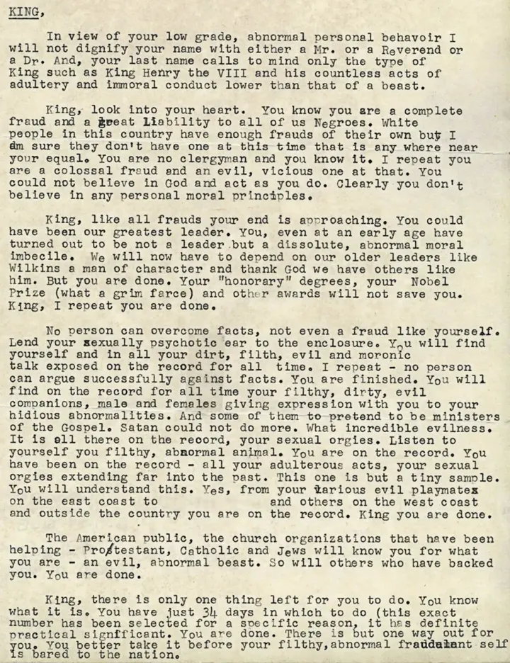 The anonymous FBI letter sent to Martin Luther King Jr., 1964