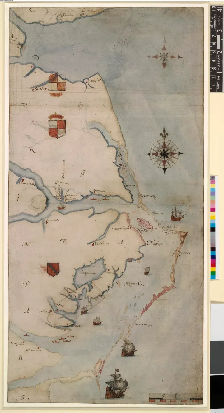 John White's map of the Virginia coast, La Virginea Pars