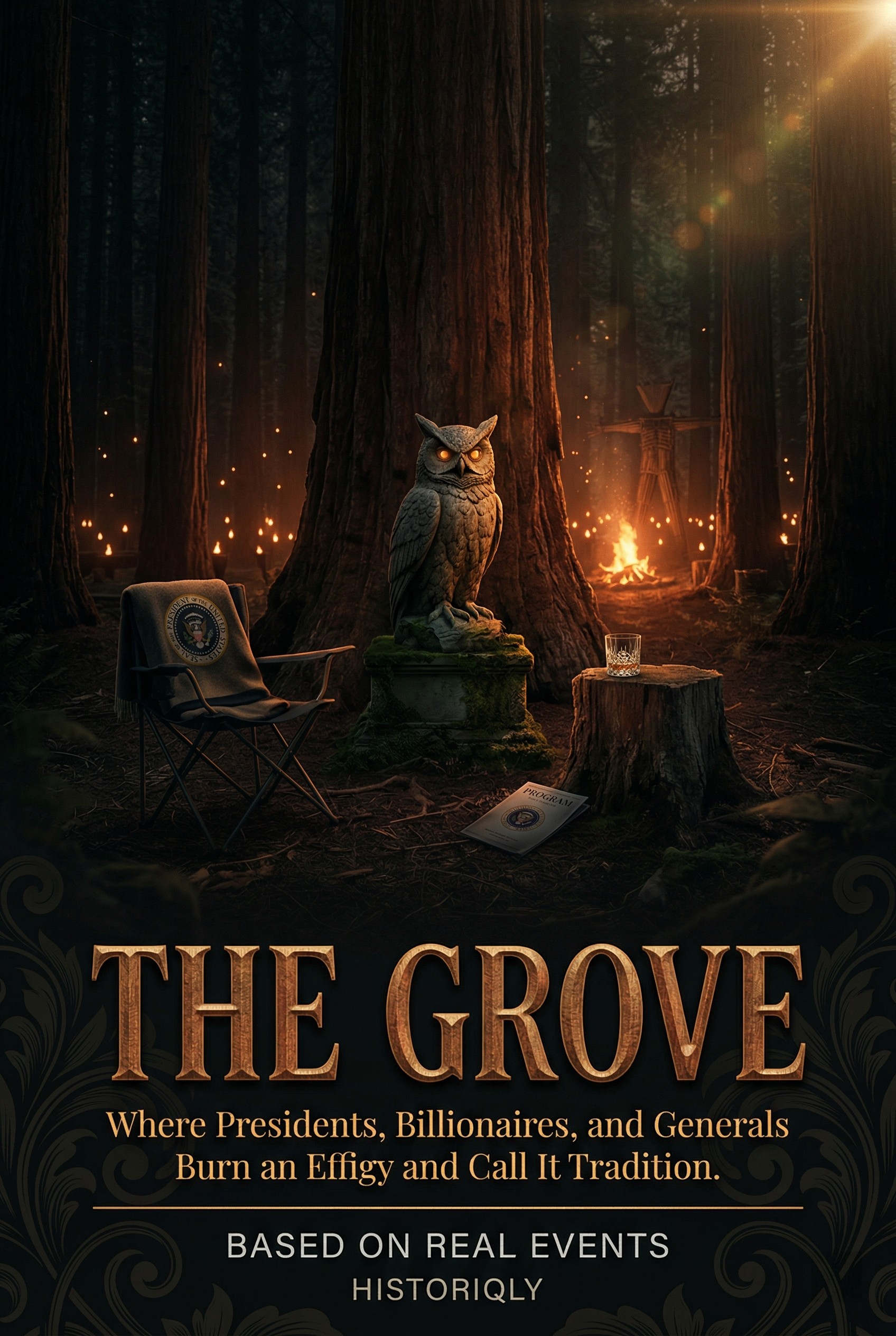 The Grove — Where Presidents, Billionaires, and Generals Burn an Effigy and Call It Tradition.