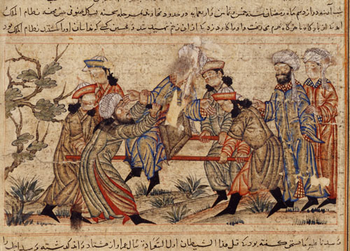 Persian manuscript illumination of Nizam al-Mulk's assassination