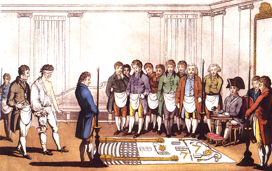 Masonic initiation ceremony engraving, c. 1805