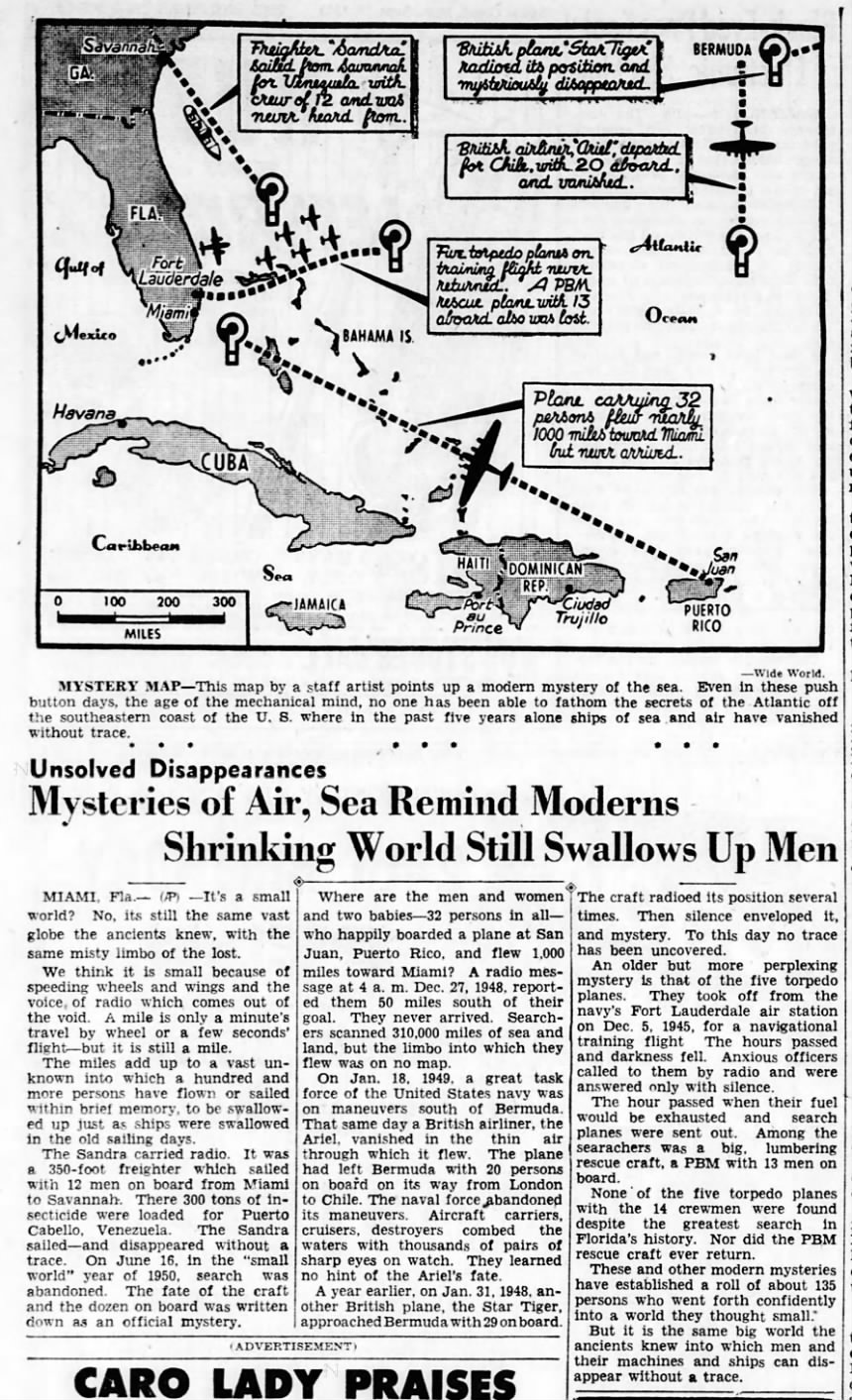 1950 newspaper article about Atlantic disappearances