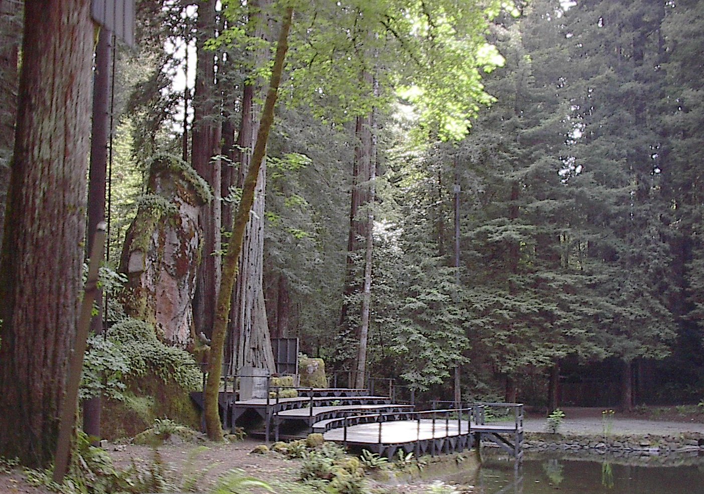 The 40-foot Owl Shrine at Bohemian Grove beside the lake