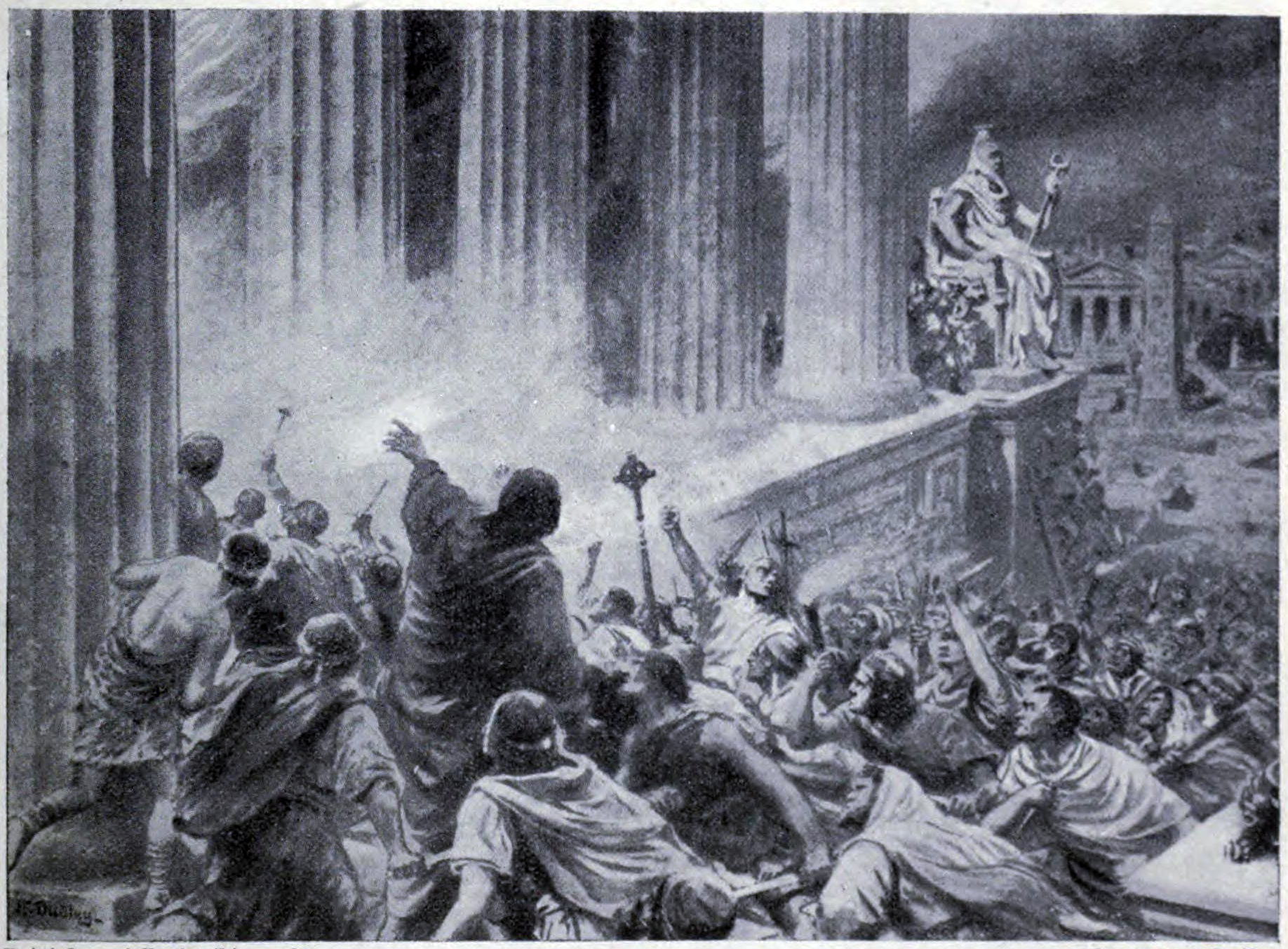 The Burning of the Library at Alexandria in 391 AD, 19th-century illustration