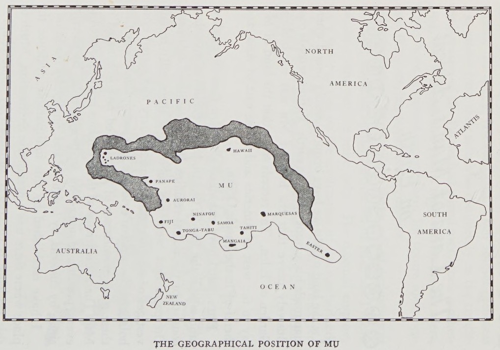 Churchward's map of the lost continent of Mu in the Pacific Ocean