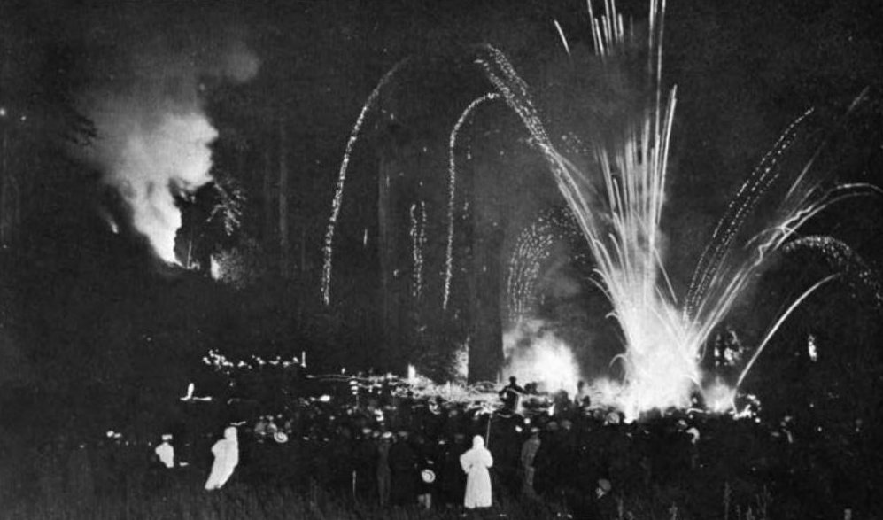 The Cremation of Care ceremony at Bohemian Grove, 1907