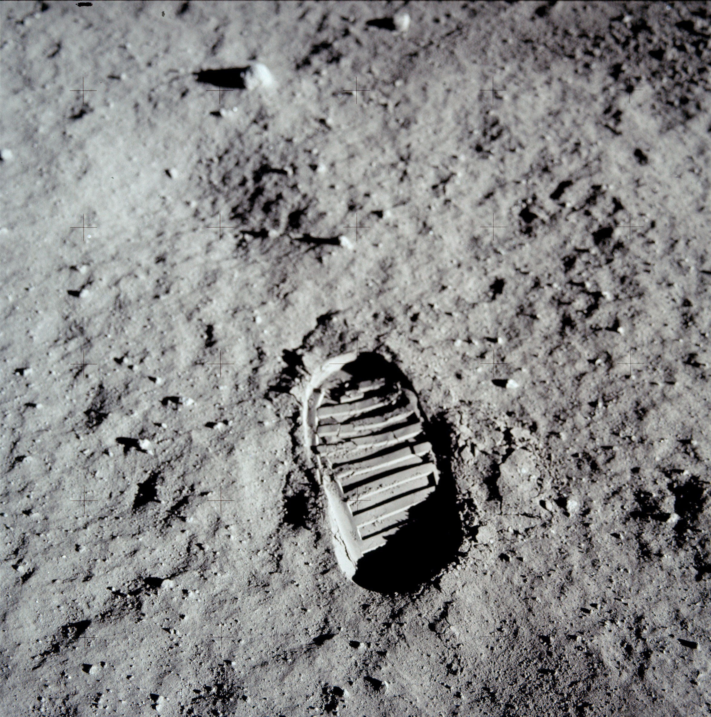 Astronaut bootprint preserved in lunar soil