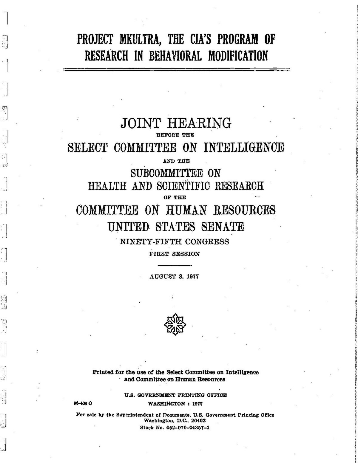 1977 Senate report on MKUltra