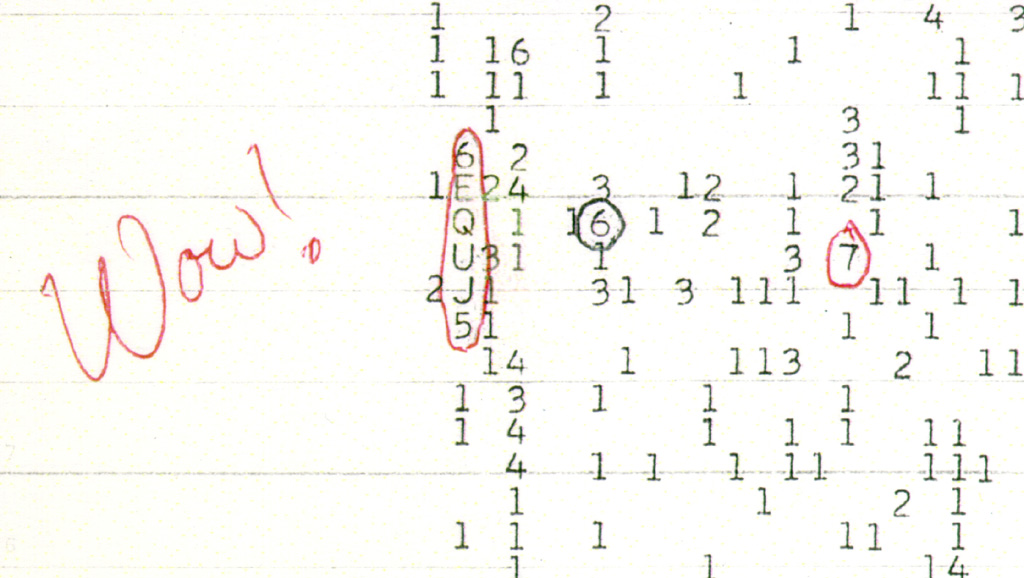 The original Wow! Signal printout with 6EQUJ5 circled in red