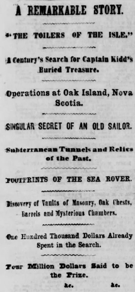 1866 New York Herald headline about Oak Island