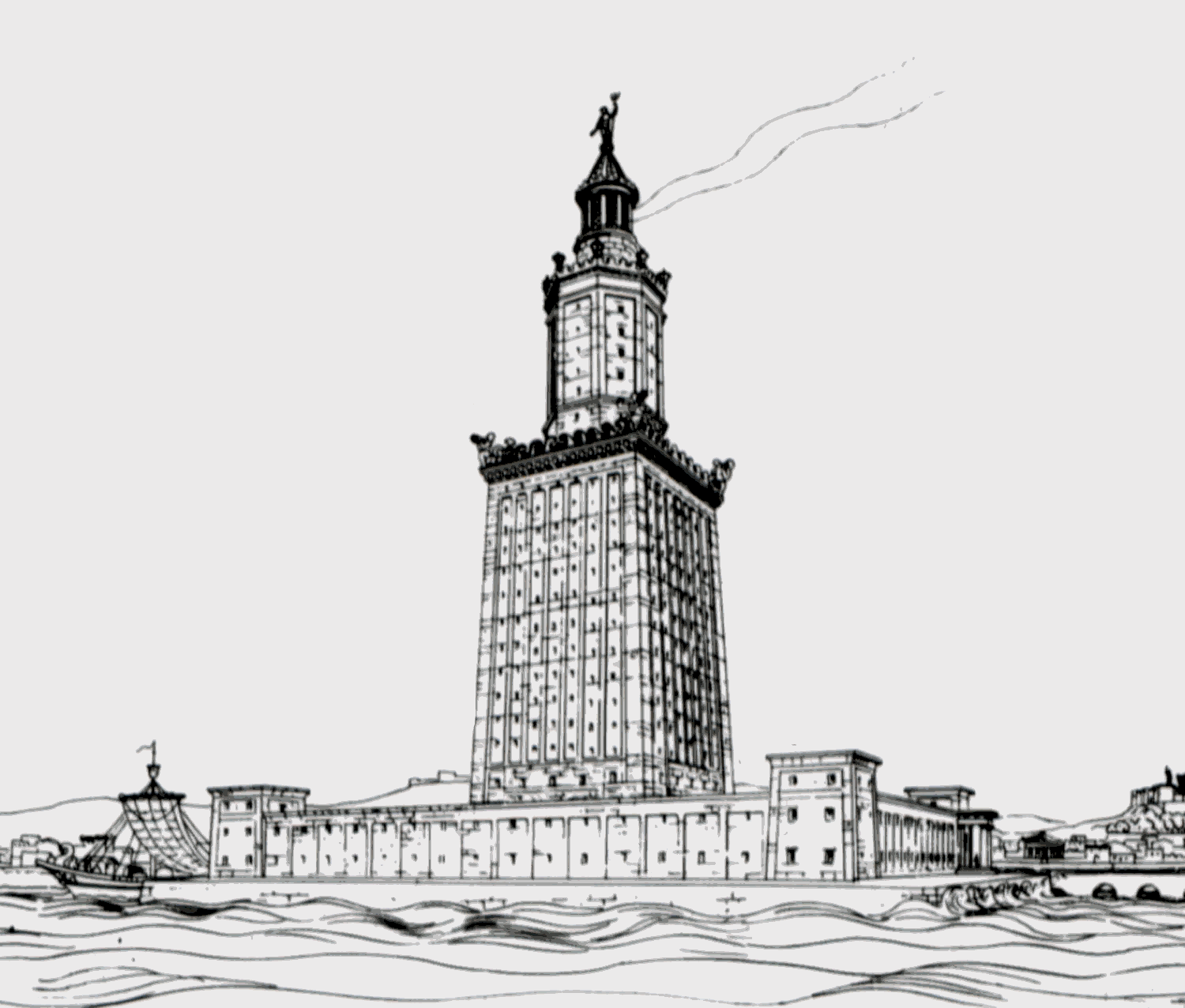 Reconstruction of the Pharos Lighthouse of Alexandria by Hermann Thiersch, 1909
