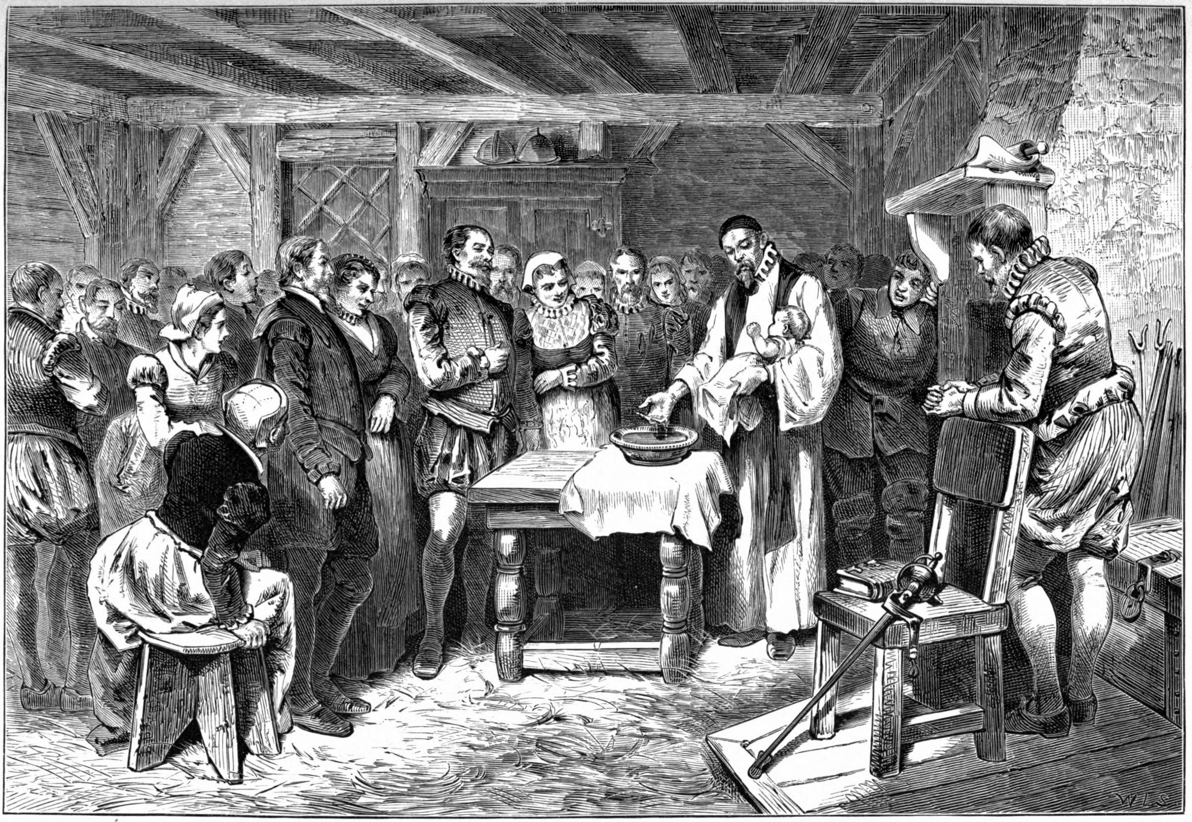 The Baptism of Virginia Dare, 1880 engraving