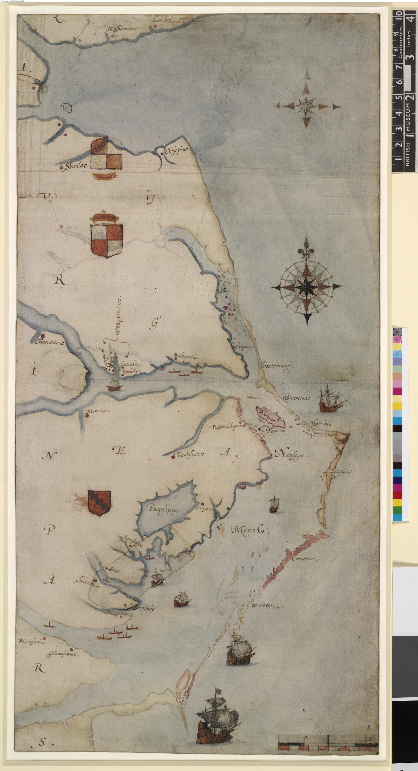John White's map of the Virginia coast, La Virginea Pars