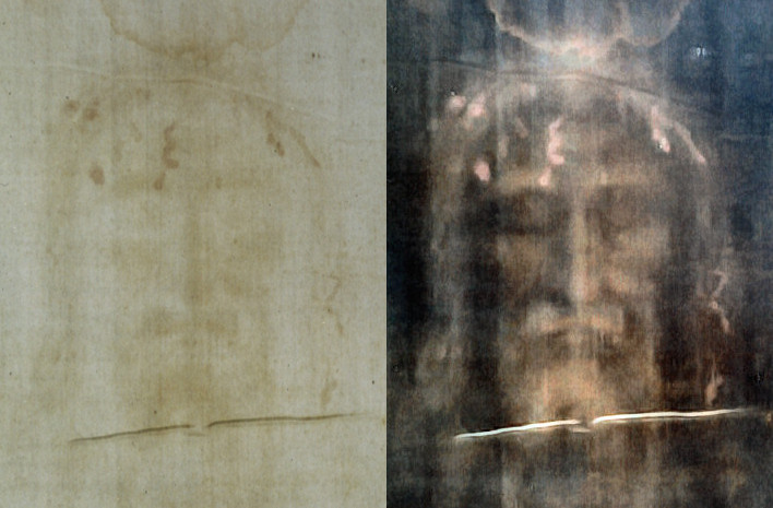 The Shroud of Turin — positive and negative comparison in colour