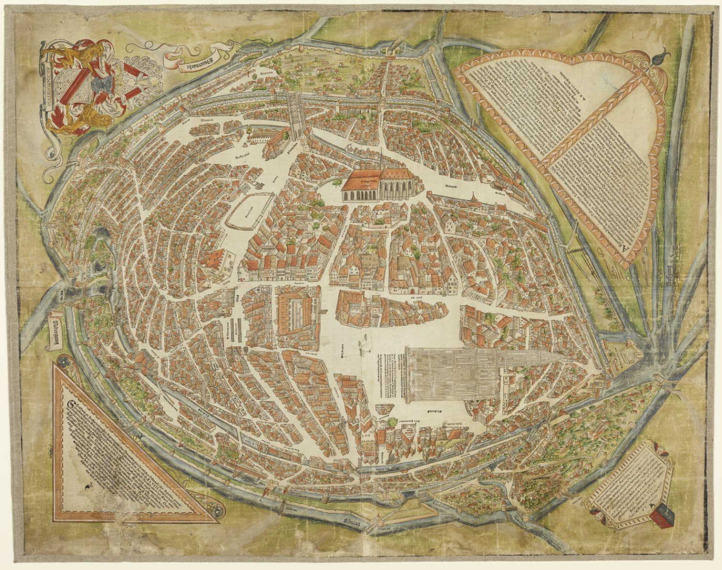 Bird's eye view map of Strasbourg from 1548