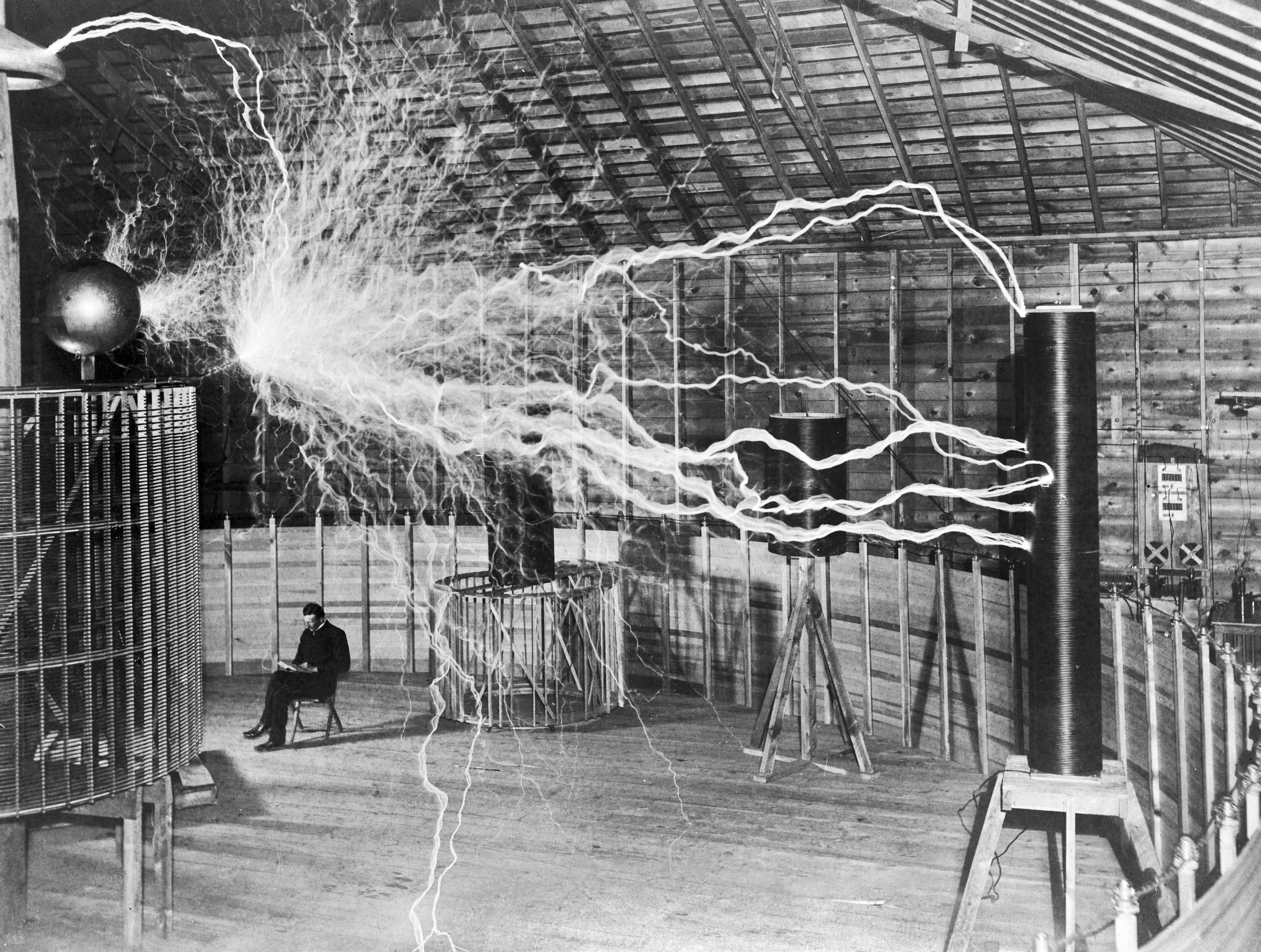 Nikola Tesla in his Colorado Springs laboratory
